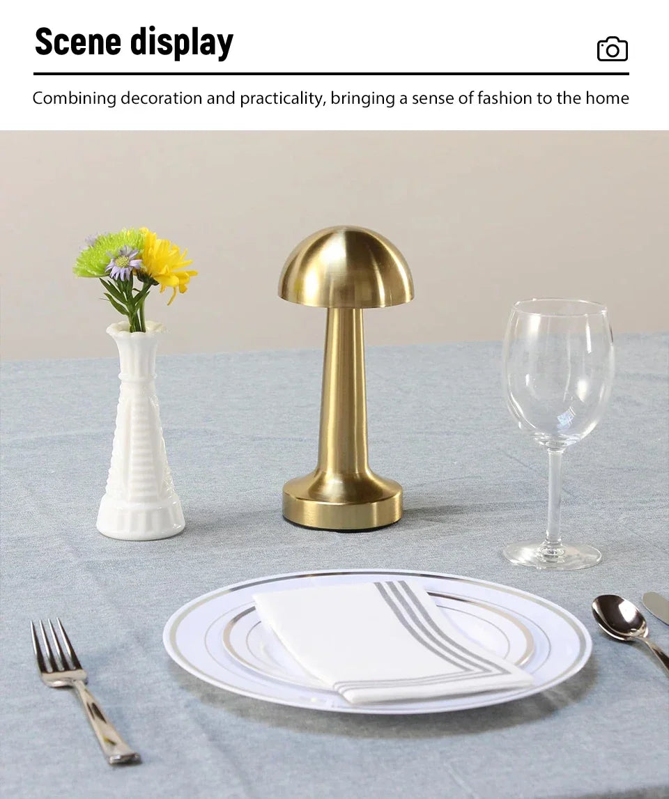 Rechargeable Mushroom Table Lamp Cordless LED Night Light Touch Dimmable Bedside Desk Lamp for Bedroom Living Room Home Decor