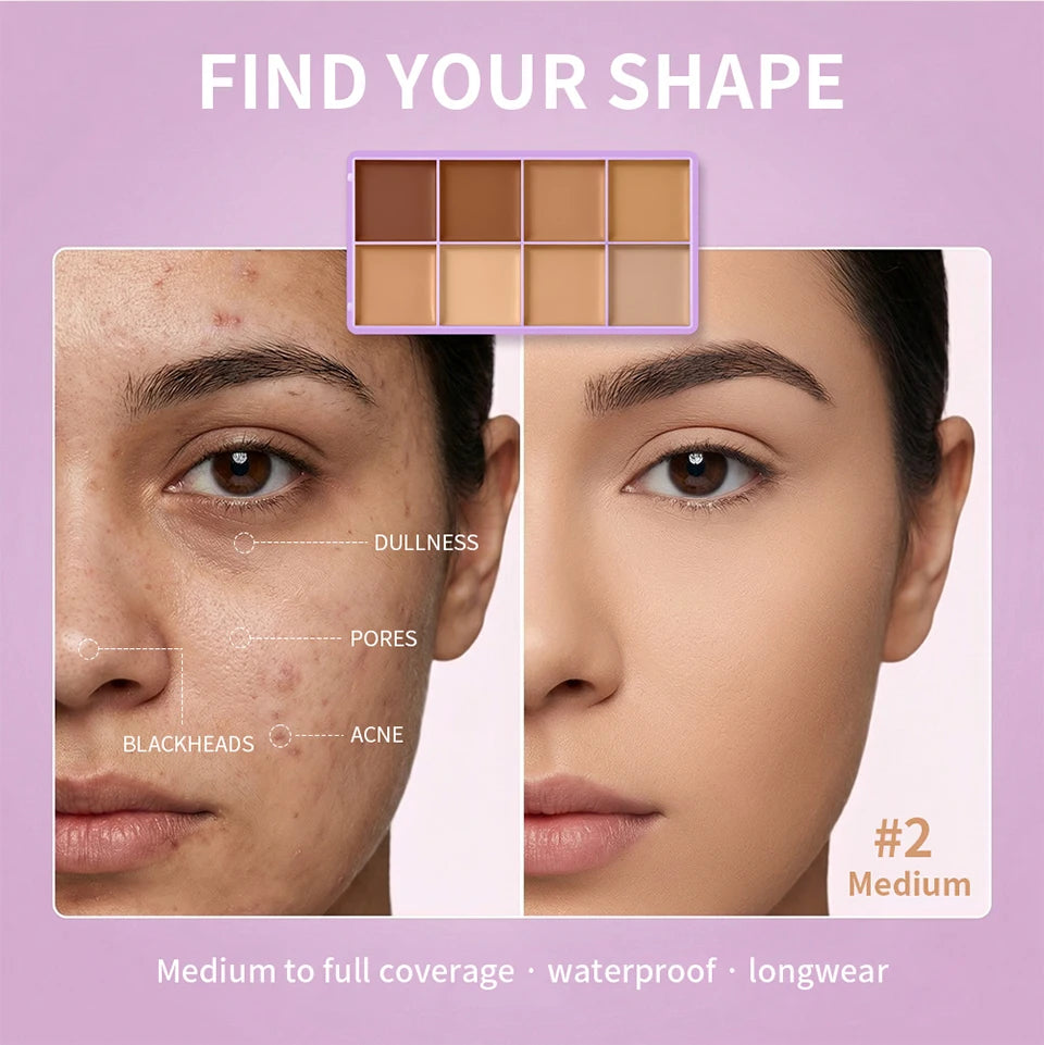 8 Shade Soft Matte Cream Concealer Palette Full Coverage Fade Dark Circles Blemishes Waterproof Long Lasting Oil Control Makeup