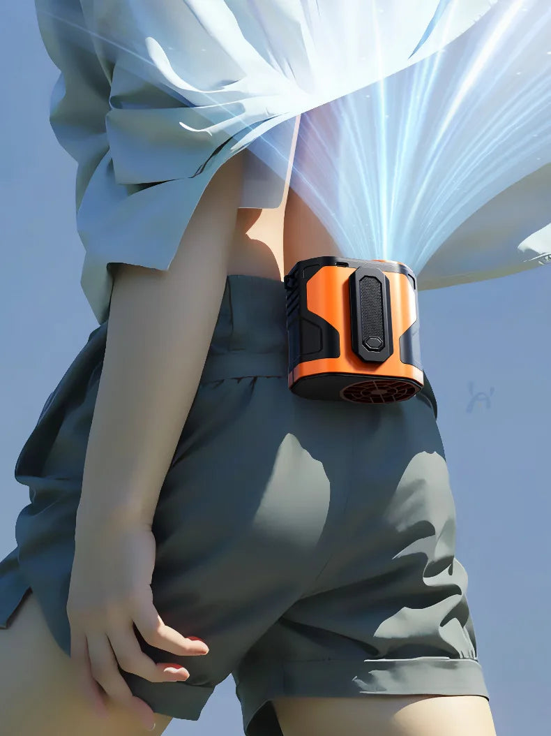Portable Waist-mount Fan High-speed Cooling Rechargeable Mini Hanging Neck Fan for Outdoor, Construction Site and Food Delivery