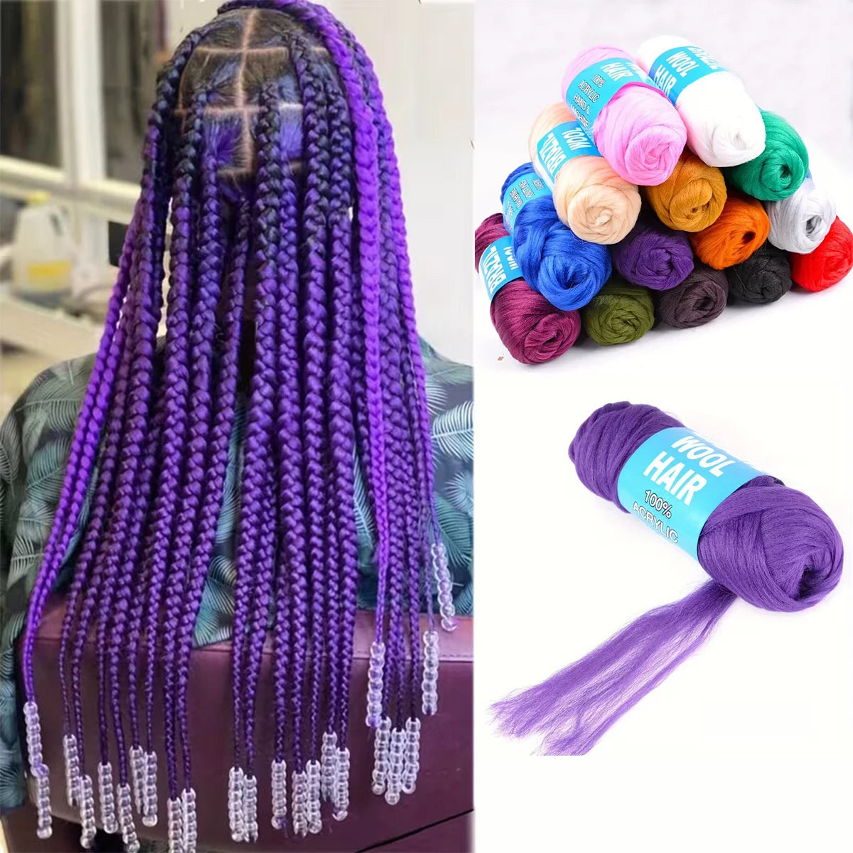 3 Pcs Brazilian Wool Acrylic Yarn for Braiding Synthetic Hair Extensions Crochet Box Senegalese Twist Jumbo Faux Locs for Women