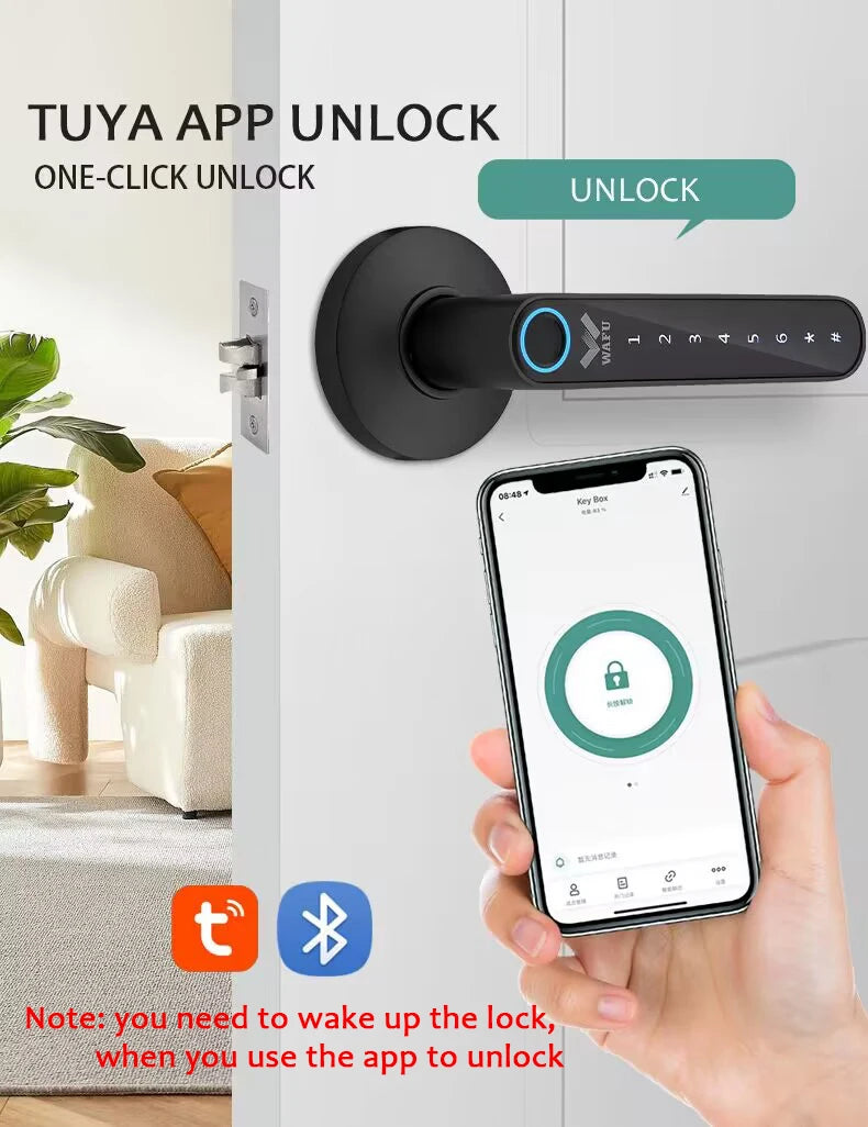 Multiple Unlocked ways with Phantom Password Fingerprint Free Tuya Smart Management APP HandleDoor Lock for Home Office Hotel