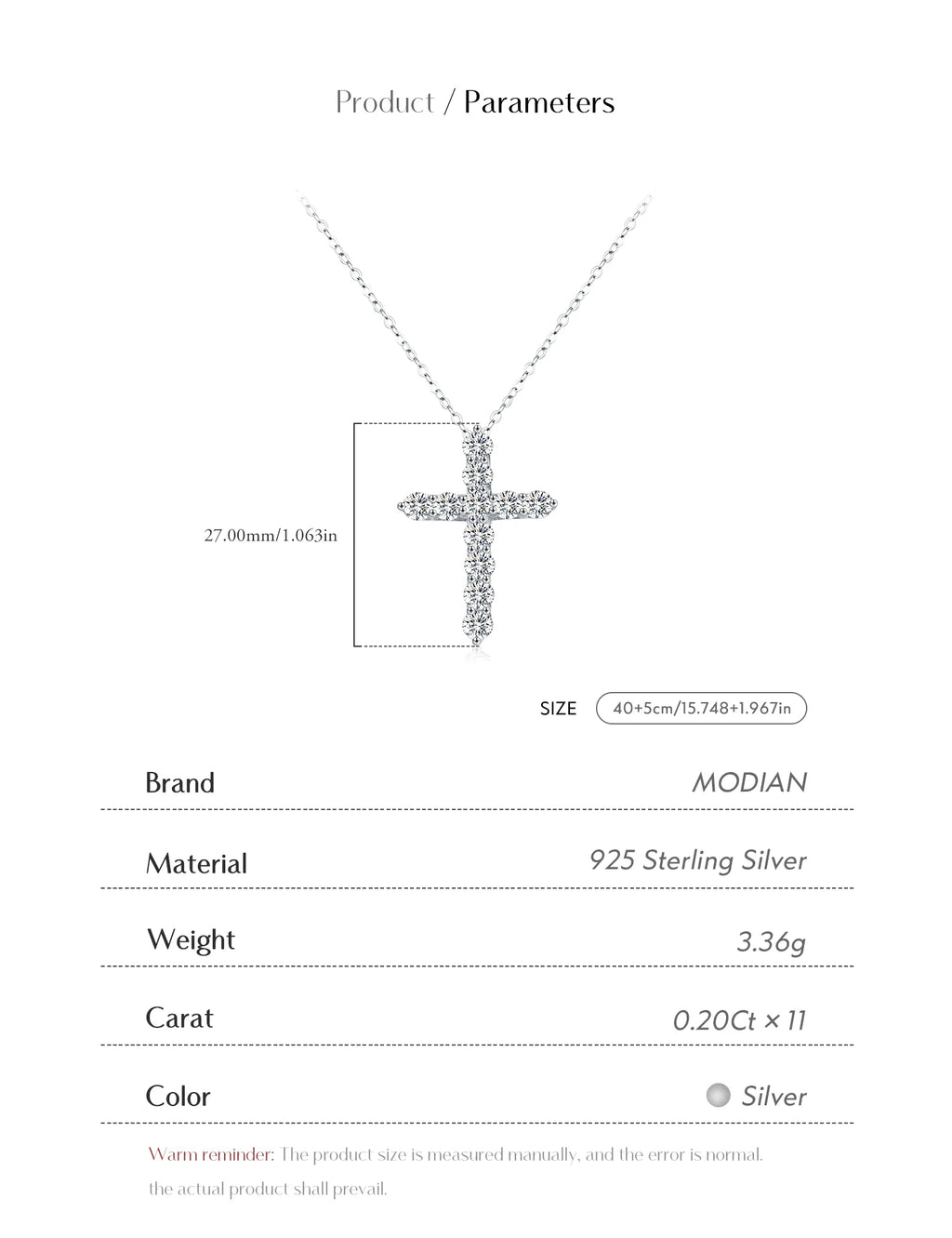 MODIAN D Color Moissanite Necklace 925 Sterling Silver Exquisite Cross Link Chain Pendant Necklace For Women Fine Jewelry Gift