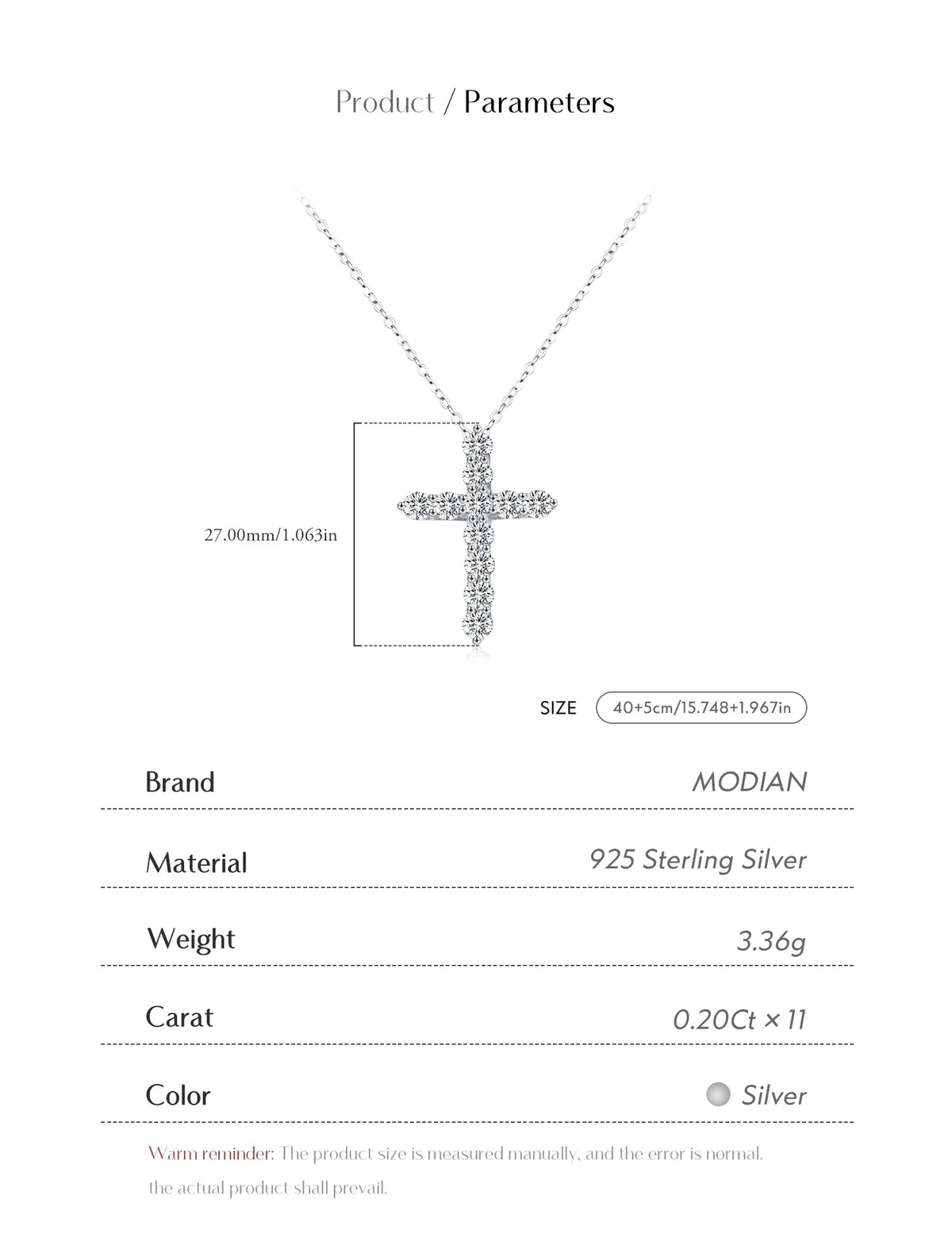 MODIAN D Color Moissanite Necklace 925 Sterling Silver Exquisite Cross Link Chain Pendant Necklace For Women Fine Jewelry Gift