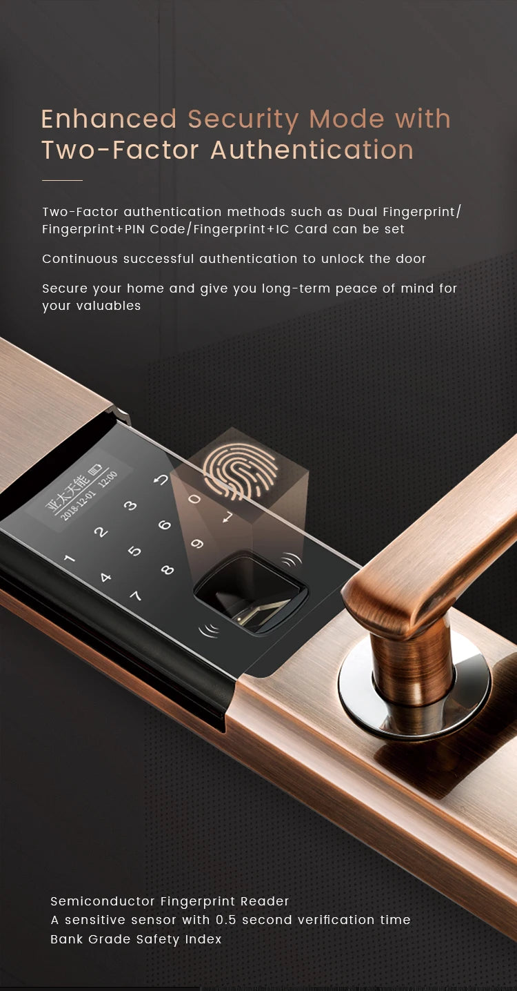 Black fingerprint smart lock keyless electronic dual-sensor smart digital handle door lock
