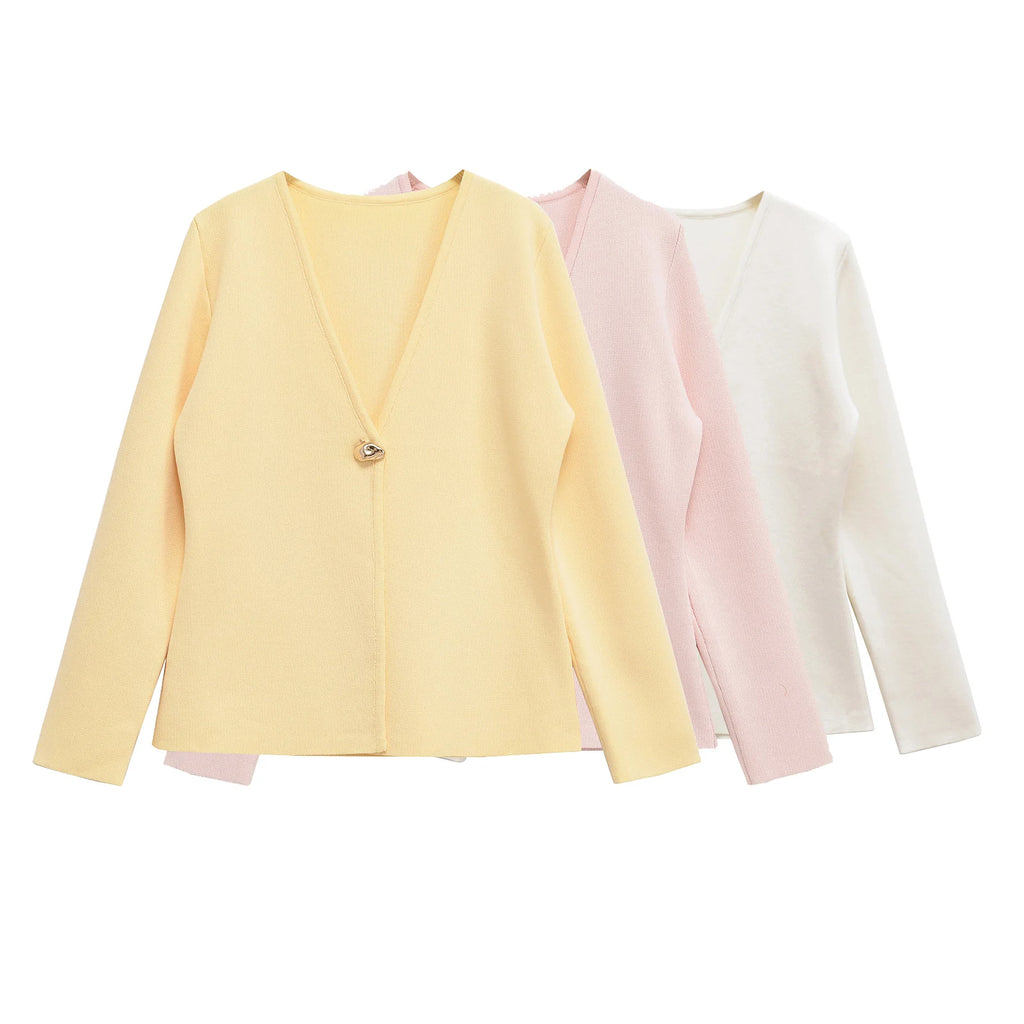 Spring Cardigan For Women Tops V-neck Knitted Cardigans Casual Simple Elegant Sweater Coat Outerwears Knitwear 4192005