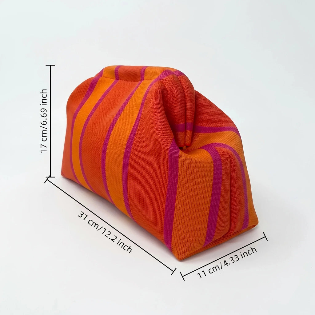 Women'S Striped Knit Clutch Bag Color Block Soft Pouch Handbag Large Capacity Foldable Purse For Party Dinner Daily