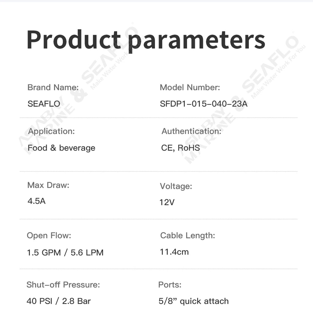 SEAFLO 12V 23A Series 40 PSI Automatic Marine Water Diaphragm Pump Self Priming Electric Boat Beer RV Caravan High Pressure