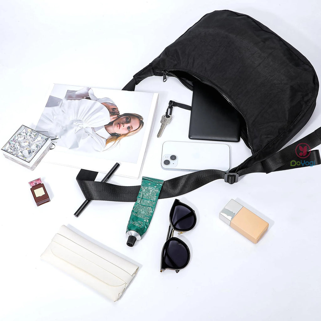 Nylon Medium Crescent Bag for Women Men,Crossbody Bag with Adjustable Strap&Dual Interior Zip Pocket Casual Daily Shoulder Bag