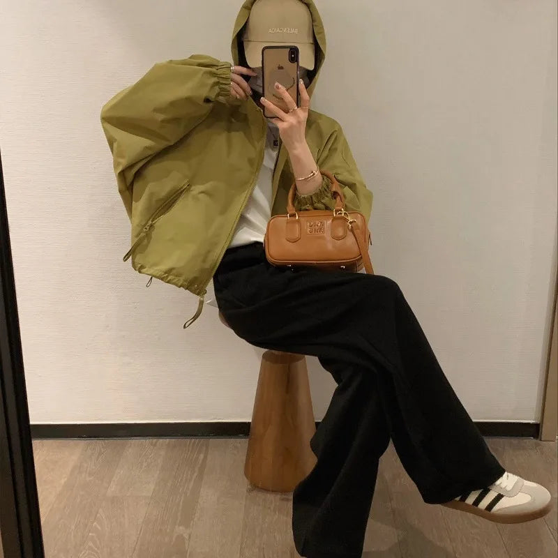 Hooded Jacket for Women in Spring and Autumn New Short Jacket Fashionable Versatile Casual Loose Jacket Trendy
