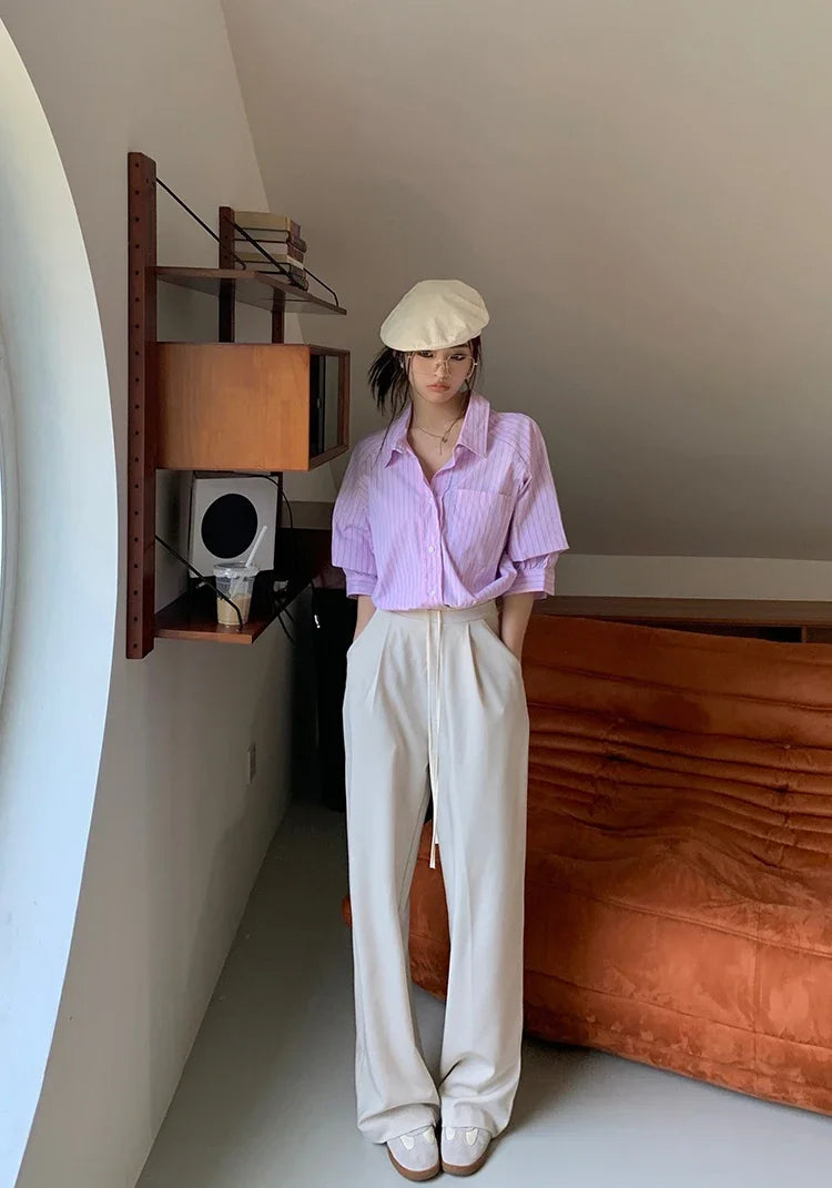 Elastic Waist Drawstring Loose Slim Casual Versatile Trousers 2026 Autumn New High Waist Women Wide Leg Suit Pants