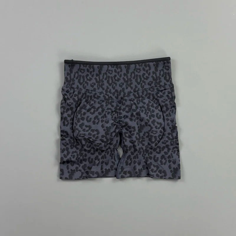 HISTELLO Gym Shorts Leopard Print Women Seamless Yoga Pants Scrunch Butt Workout Biker Tights Running Pilates Fitness Leggings