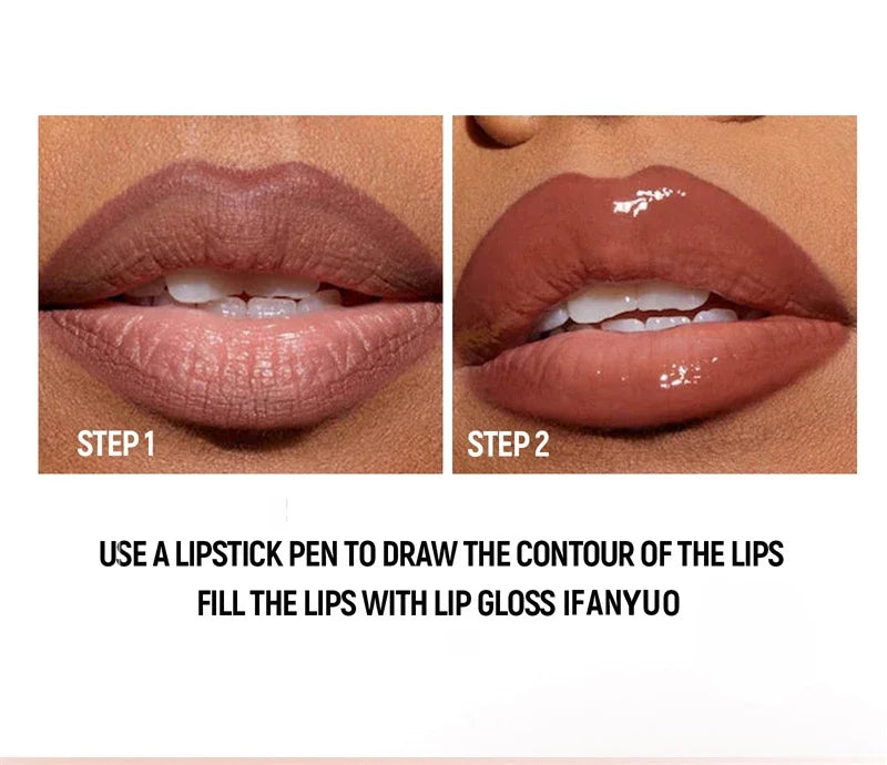 2IN1 Tapered Gradient Lipliner Pen Nude Brown Mirror Glass Lip Gloss Matte Lip Liner Waterproof Lip Contour Non Stick Makeup