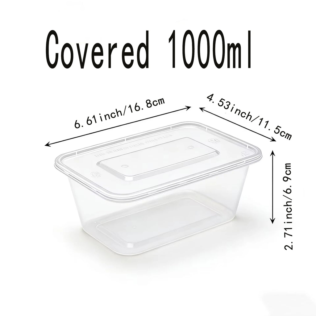 100 pieces of plastic lunch boxes with lids, 1000ml transparent disposable lunch containers, stackable food storage