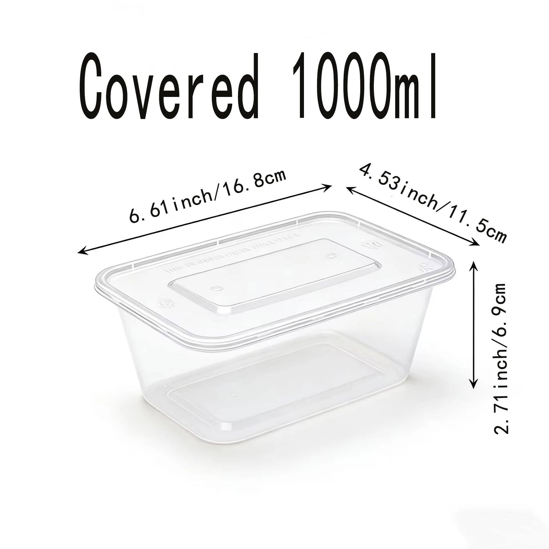 100 pieces of plastic lunch boxes with lids, 1000ml transparent disposable lunch containers, stackable food storage