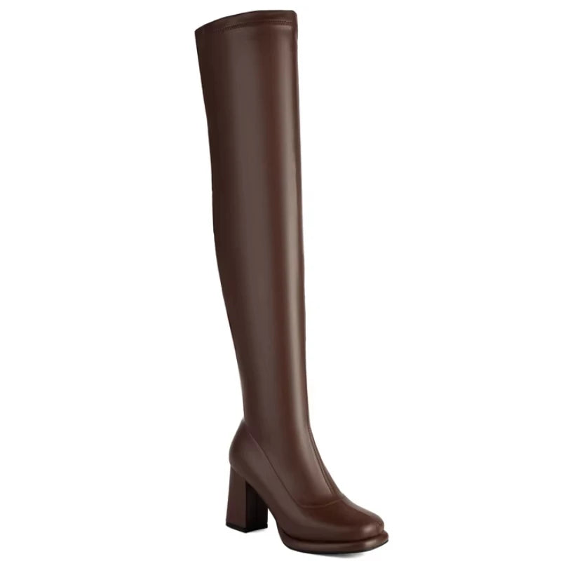 SGESVIER Women's Over the Knee High Boots Elegant Autumn Winter Shoes Gold Silver Heeled Long Thigh Boot Ladies Party Shoes