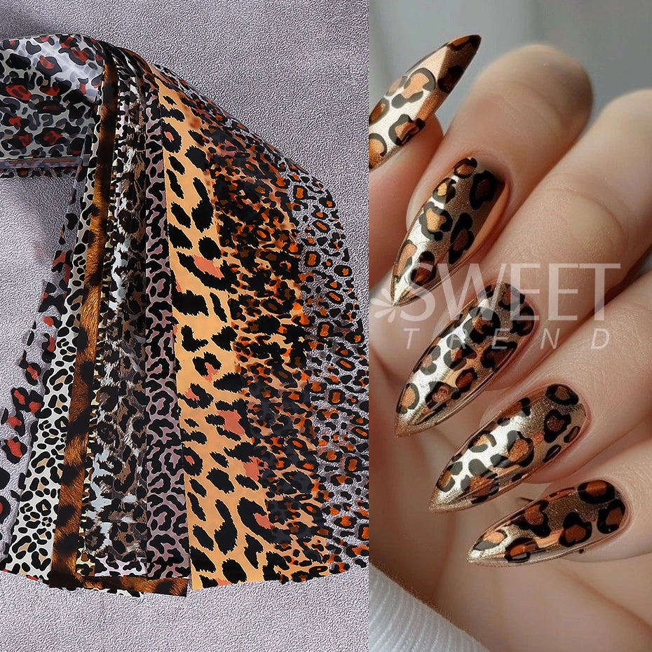 1Box Leopard Print Transfer Nail Foils Sticker Sexy Wild Animal Pattern Design Transfer Decals Sliders DIY Manicure Decoration