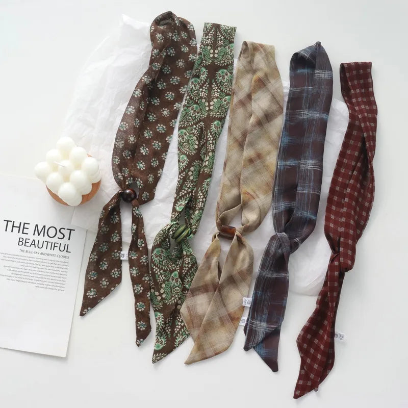 Retro Maillard Brown Floral Scarf Fashionable Old Money Style Light Luxury High-Grade Temperament Small Square Towel Lazy Scarf