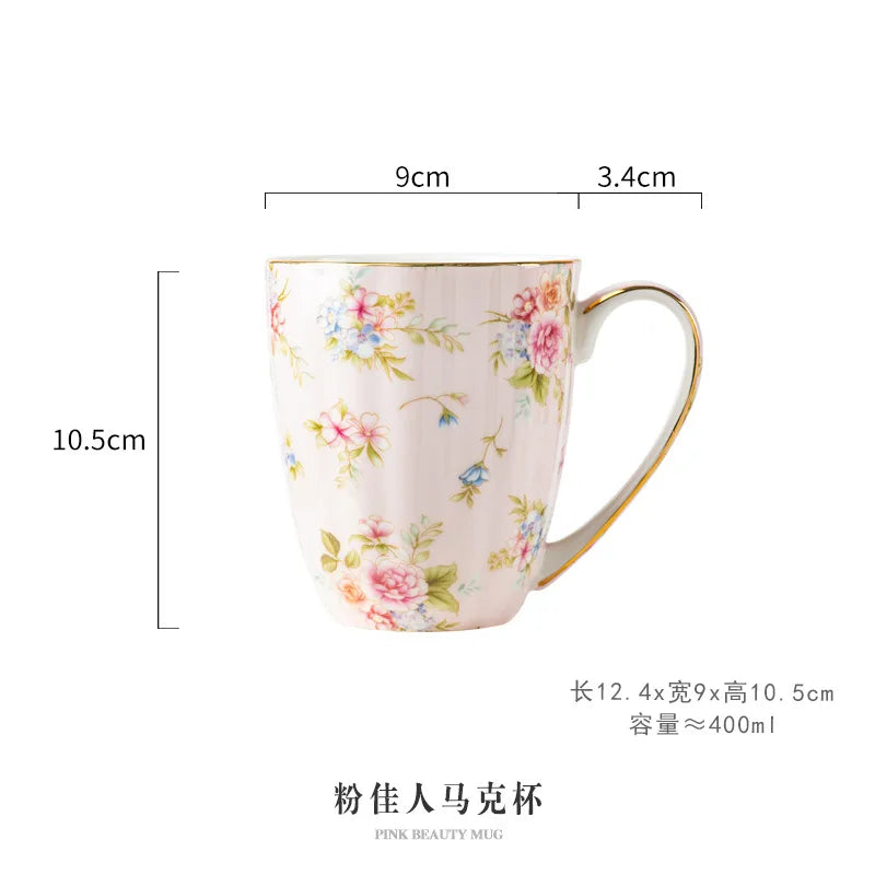 Ceramic Cup Creative Couple's Cup Vintage Flower Home Breakfast Milk Cup Office Afternoon Tea Coffee Water Mug Home Drinkware