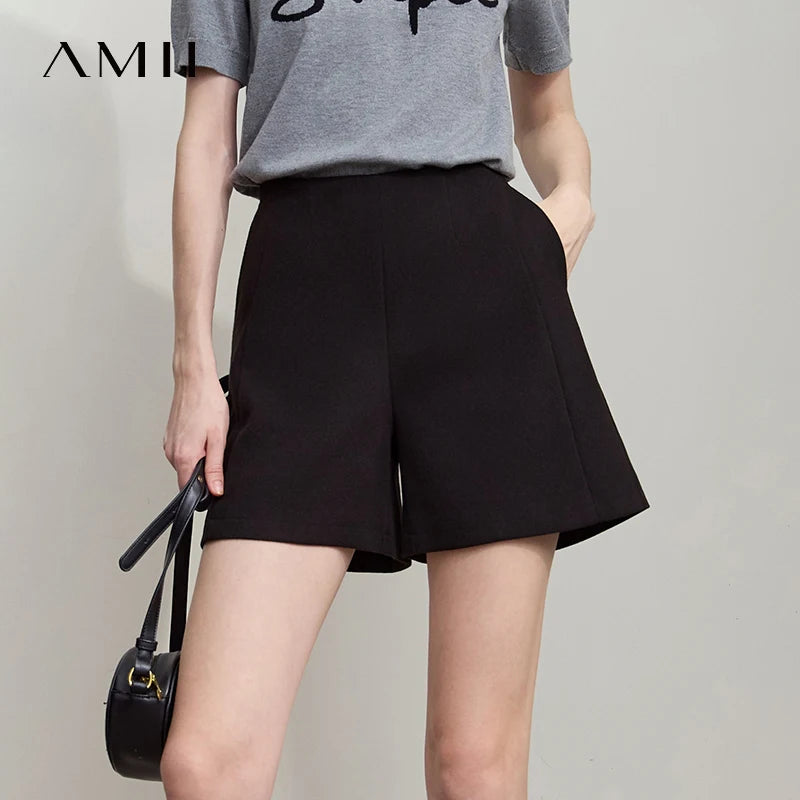 AMII 2025 Autumn Concise for Loose Casual Wide-leg Female pants Elegant Office Lady Simple  Shorts Bottoms 12523083