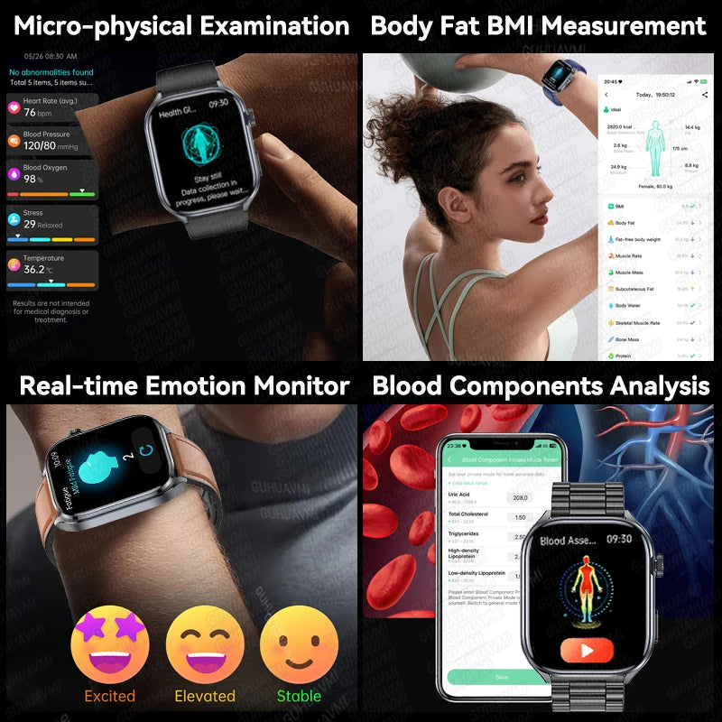 2026 New AI-Diagnosis Care Smartwatch Accurate ECG Uric Acid Lipids Blood Pressure Body Fat IP68 Waterproof Fitness Smartwatch