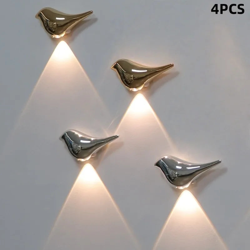 4pcs USB Rechargeable Wall Lights Smart Motion Sensor Bird-Shaped Decorative Lamps Cordless Install Adjustable Light Wall Decor