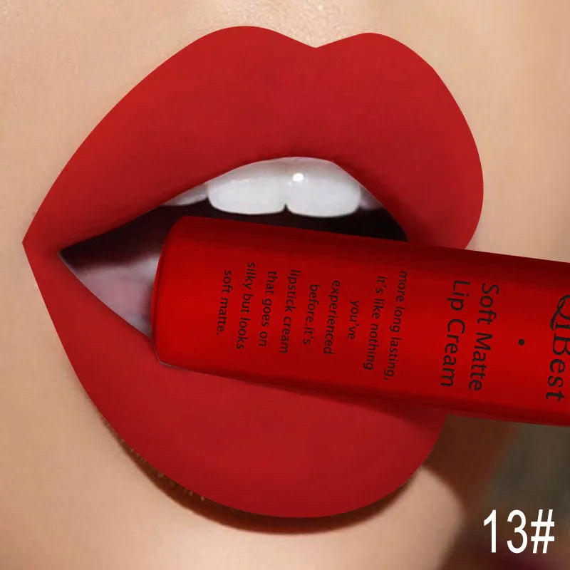 QIBEST Velvet Matte Nude Liquid Lipstick Makeup Sexy Red Lipgloss Waterproof Long-lasting Purple Black Orange Lip Stain Cosmetic