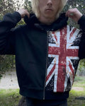 UK Banner Print Black Loose Hoodies Y2k Oversized Retro Zip Up Hoodie Fashion Streetwear  Sweatshirt Hip Hop Men Clothing