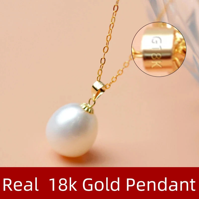 Natural Freshwater Drop Pearl Pendant Necklace 18K Gold Pure  Au750  Fine Jewelry Women Party Gift gold-plated Chain D364