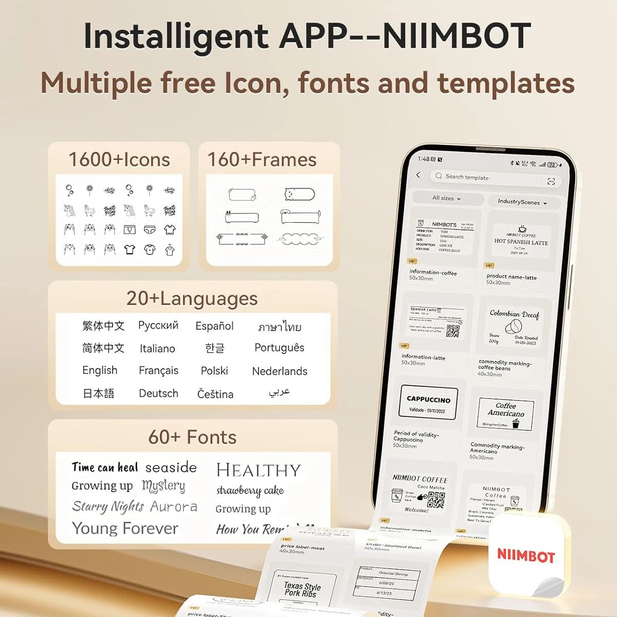 300dpi Portable Niimbot B1 PRO Wireless Label Printer Adhesive Sticker Labeling Machine DIY 20-50mm Labels Maker for Office Home