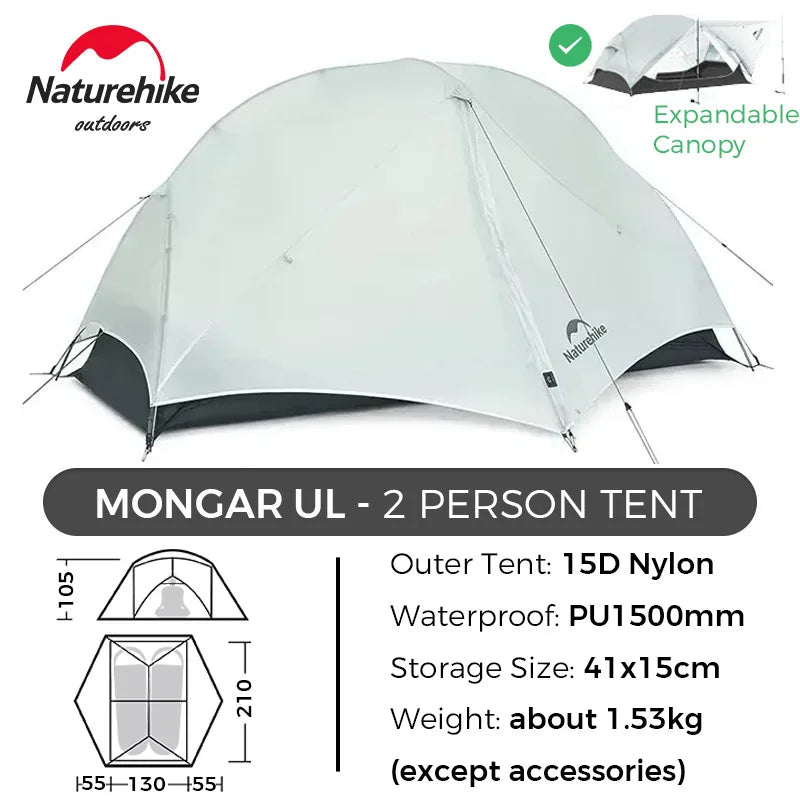 Naturehike Tent Mongar BASE/PRO/UL 1 2 3 Person Tent Ultralight Outdoor Camping Tent Waterproof Hiking Backpacking Tent Awning