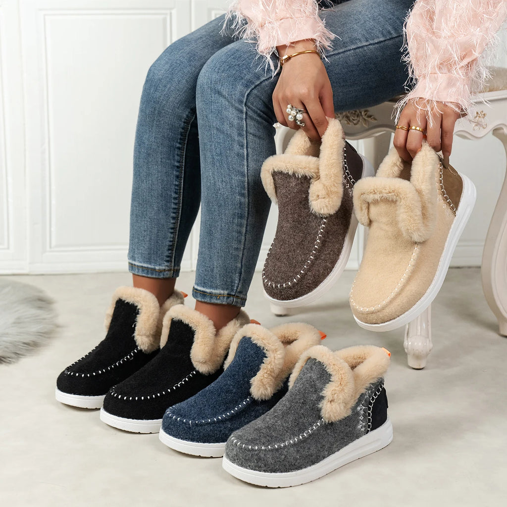 Women's Suede Lace-Up Snow Boots Lace-up Winter Woman Warm Fur Plush Lady Casual Ankle Boots Female Fashion Chunky Sneaker