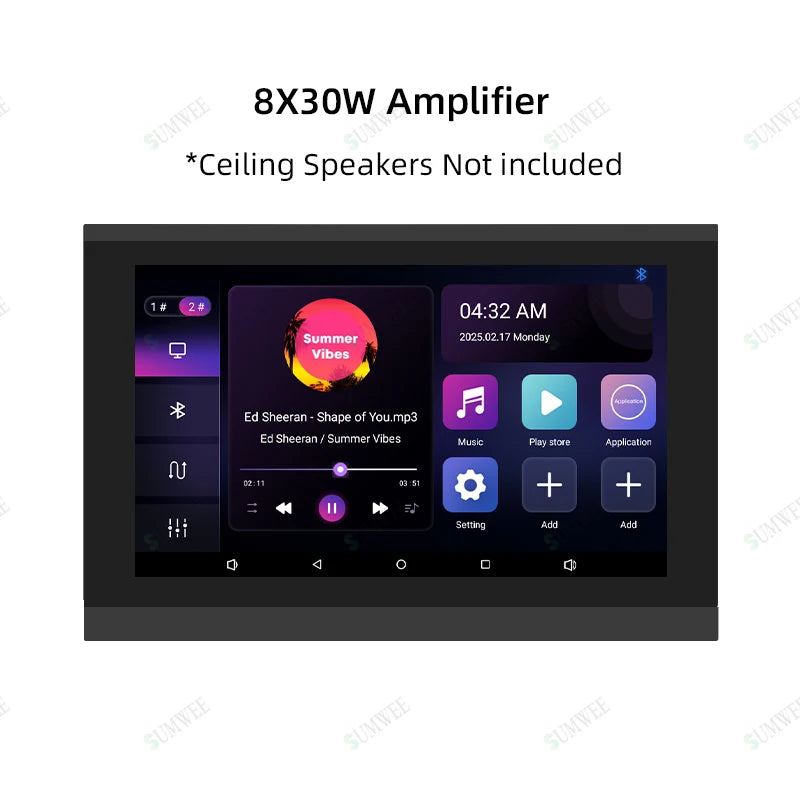 7 Inch Smart Home Background Music Player Stereo Sound WIFI Touch Screen 2 zone Audio Android Bluetooths Wall Amplifier systems