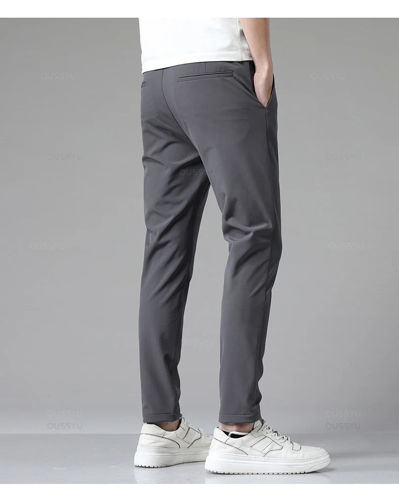 Autumn Winter Casual Pants Men Thick Business Stretch Slim Elastic Waist Jogger Korean Classic Black Gray Blue Trouser Male