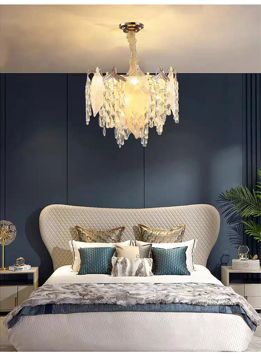 Luxury Porcelain Glass Leaves Chandelier Modern Crystal Hanging Lamps Home Decor Lighting Lustre Villa Living Room Pendant Light