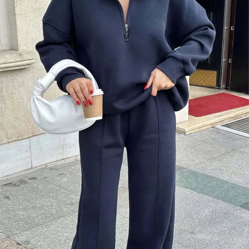 2025 Winter Casual New In Matching Sets 2 Pieces Set Woman Two Piece Outfits Women's Clothing Solid Color Pullover Long Sleeves