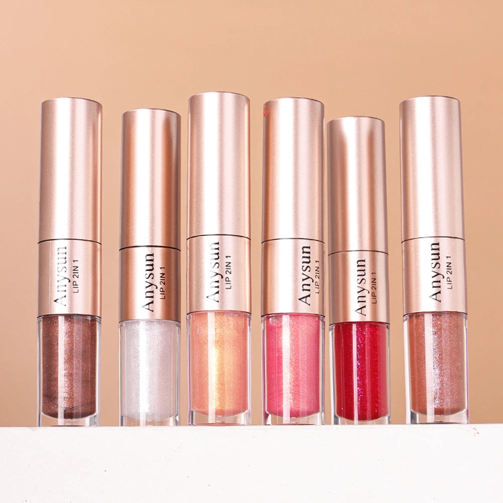 Double Head 2-in-1 Lip liner+Lip Gloss Waterproof and Durable Fine Shiny Mirror Gloss
