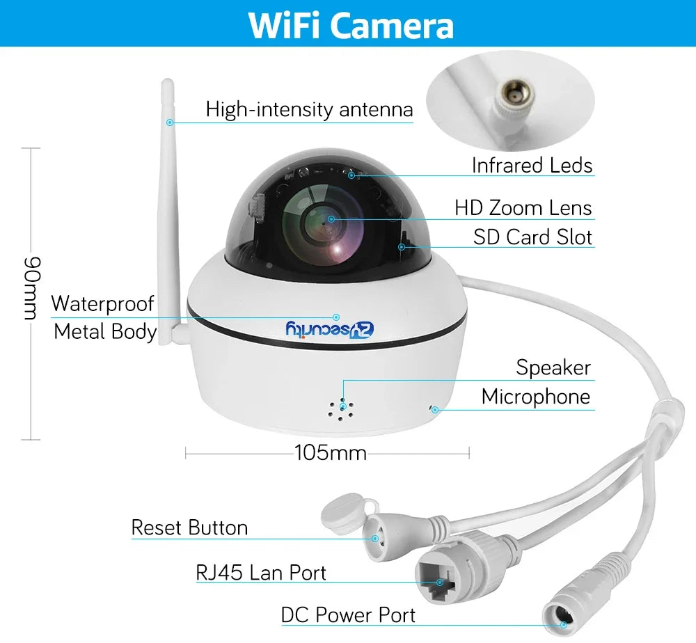 4K 8MP PoE Dome Security Camera Outdoor Human/Vehicle Detect Auto Tracking PTZ Indoor 2-way Audio Wireless IP Cameras Camhipro