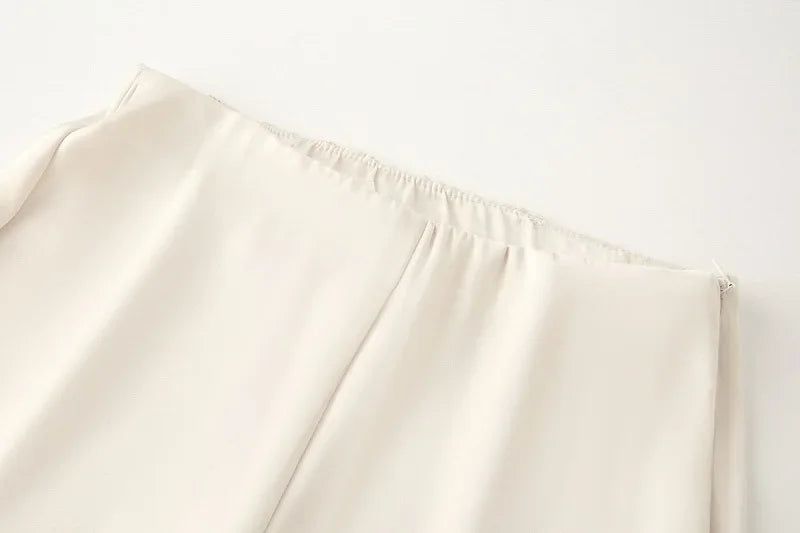 MUJER Women's Pants Sets off Shoulder Crop Top Woman Satin High Waist Pants Sets for Women 2 Pieces Summer Outfit Woman Trousers