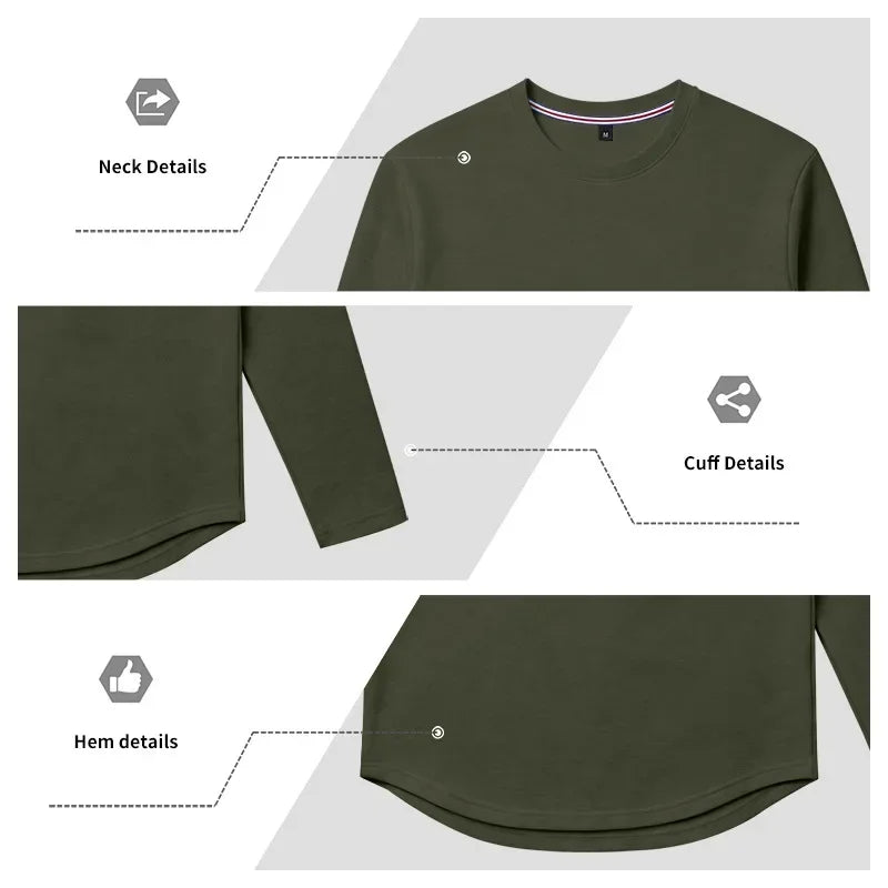 Autumn and Winter Men's Thin Casual Crew Neck Pullover Loose Versatile Breathable Commuter Long Sleeve Bottom T-Shirt