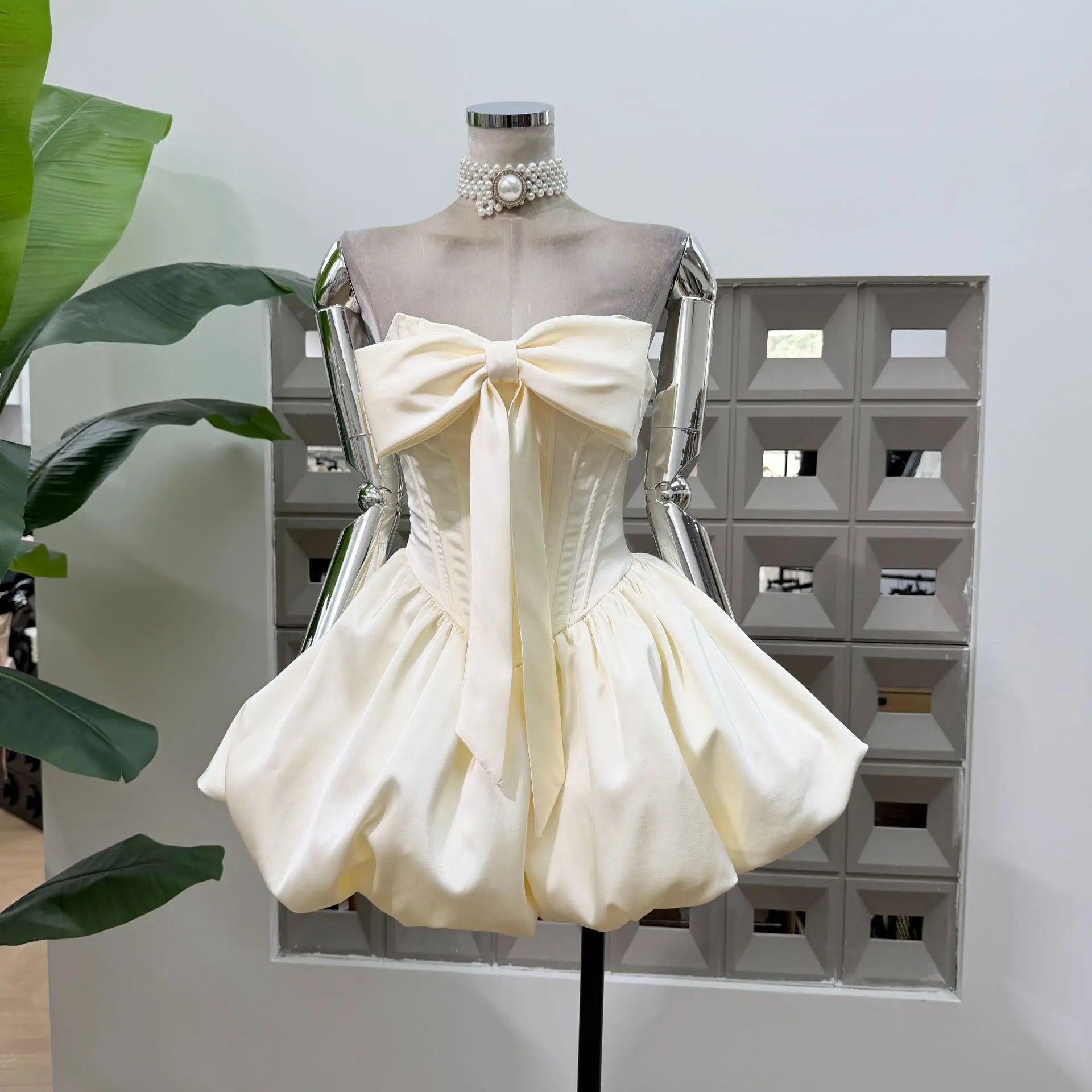 Women Sexy Strapless Bow Corset Mini Dress With Shorts Birthday Party Homecoming Prom Ball Elegant Ruffle A Line Evening Dresses