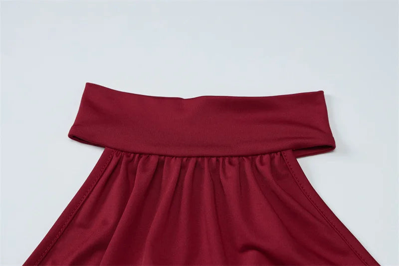 Mozision Halter Ruched Sleeveless Sexy Maxi Dress Women Gown Fashion Slim High Waist Evening Club Party Split Long Dress