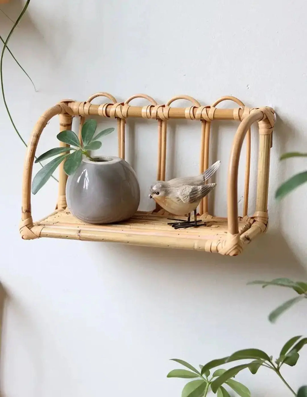 Rattan Wall Shelves Home Organizer Kitchen Storage Living Room Home Decor Small Bookshelf Nordic Log Style Storage Rack