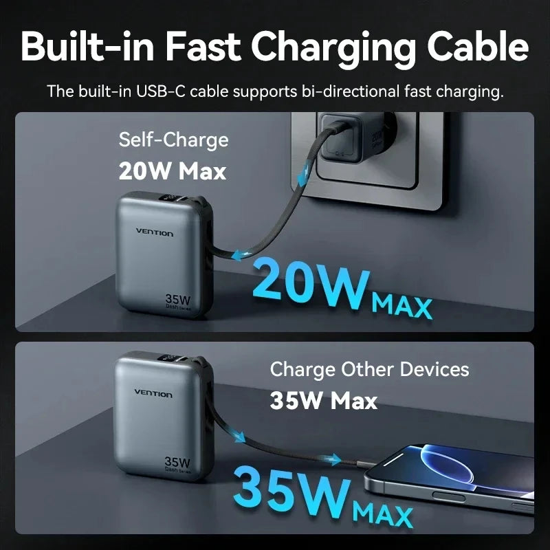 Vention NEW 10000mAh 35W Power Bank Fast Charge Portable Mini 3C PowerBank for iPhone 17 Xiaomi External Spare Battery Charger