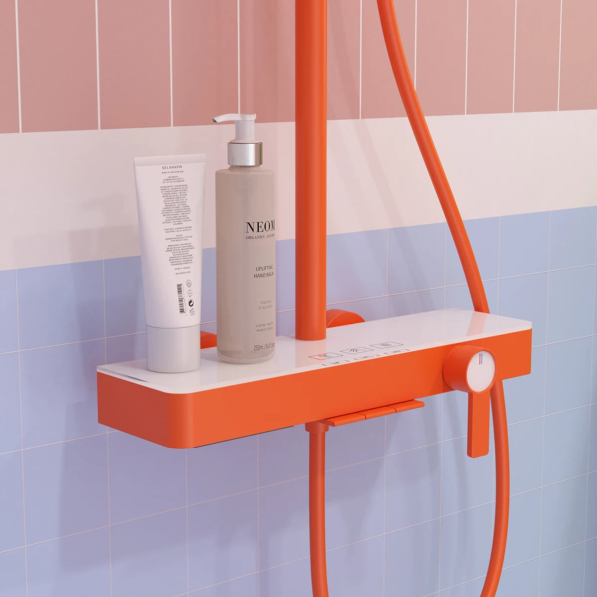 Orange Piano Bathroom Shower Set Waterfall Bathroom Mixer Faucets Rainfall Shower Head Hot Cold Piano Bathroom Shower System