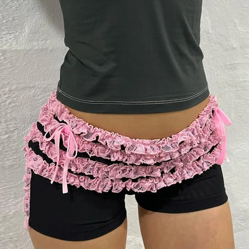 Coquette Y2K Fairy 00s Retro Kawaii Multi-layers Ruffles Bloomers Cutest Vintage Japanese Style Frill Lace Shorts Women Costume
