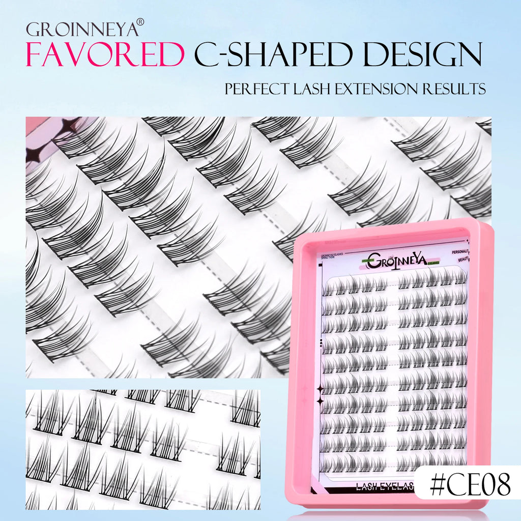 GROINNEYA Natural Cluster Lashes C Curl Manga Lashes Soft Cross Wispy Individual Cluster Anime Eyelashes Extension Eye Makeup