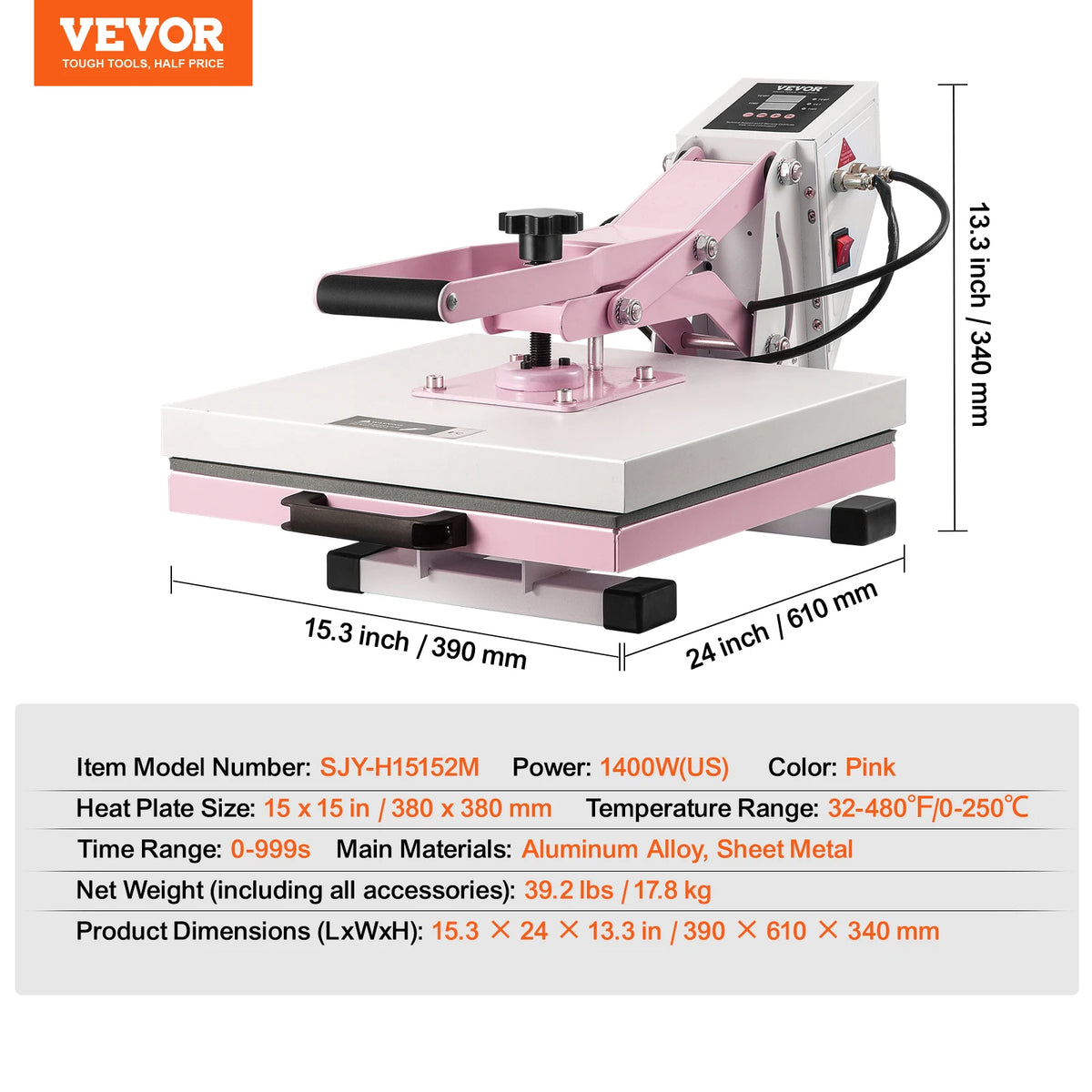 SucceBuy Heat Press 15 x 15 in Heat Press Machine Slide Out Heat Transfer Machine Fast Even Heating 2-Layer Insulation Cotton