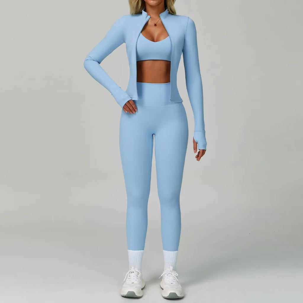 3PCS Women's Yoga Set Peach Hip Sports Jacket Shorts Fitness Set Tight Sports Bra Pants Set Workout Gym Leggings Sports Yoga Set