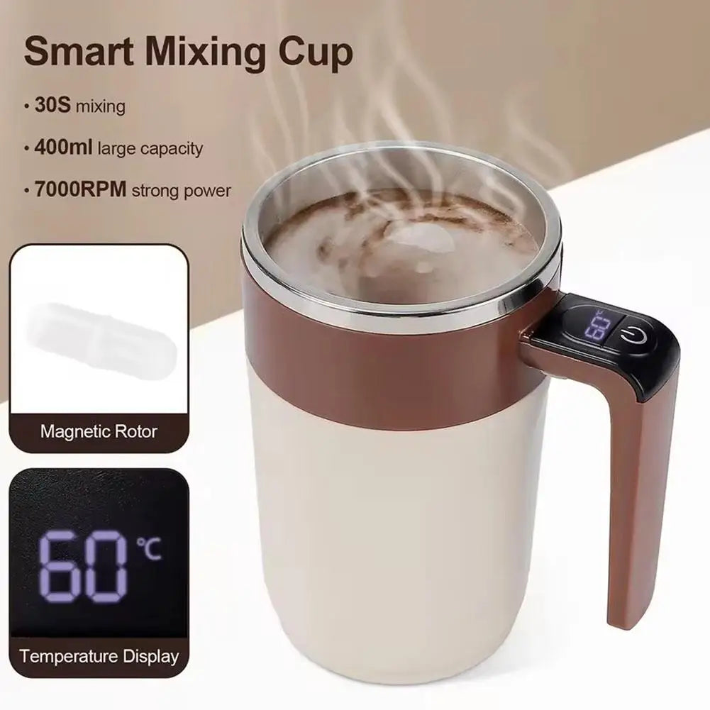 400ML Mixing Cup LED Temperature Display Coffee Cup 316 Stainless Steel Magnetic rotating stirring Milk Coffee Self Stirring Mug