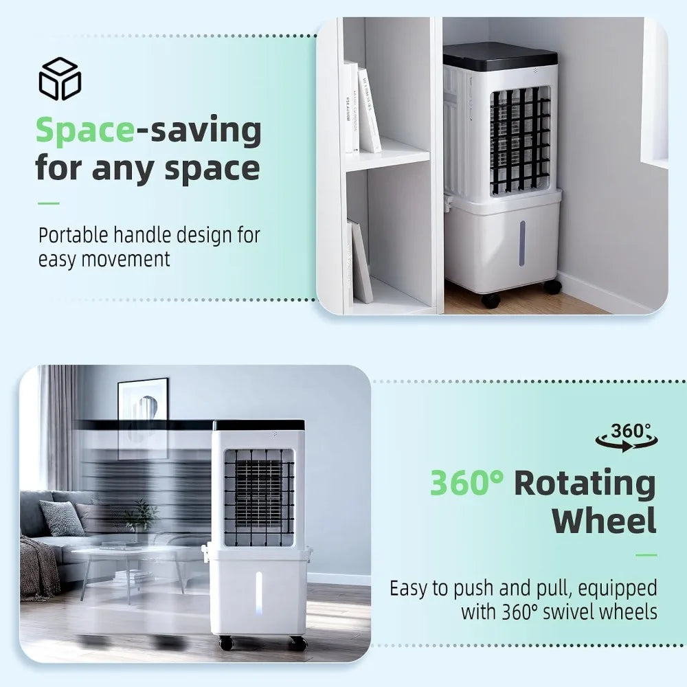 Portable Air Conditioner with Wheels 3 Wind Modes 3.5-Gallon Water Tank for Evaporative Air Cooler Long Cooling 120° Oscillation